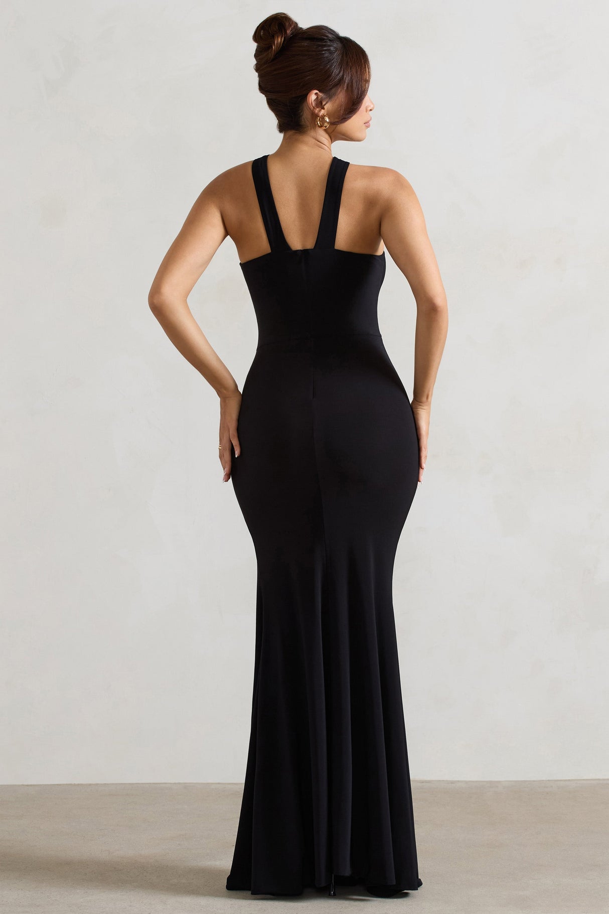 Jianna | Black Cross Over Halter-Neck Split Maxi Dress