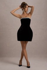 Naia | Black Velvet Embellished Bandeau Mini Dress