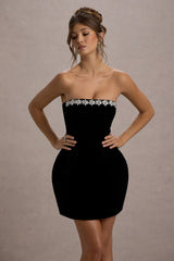 Naia | Black Velvet Embellished Bandeau Mini Dress