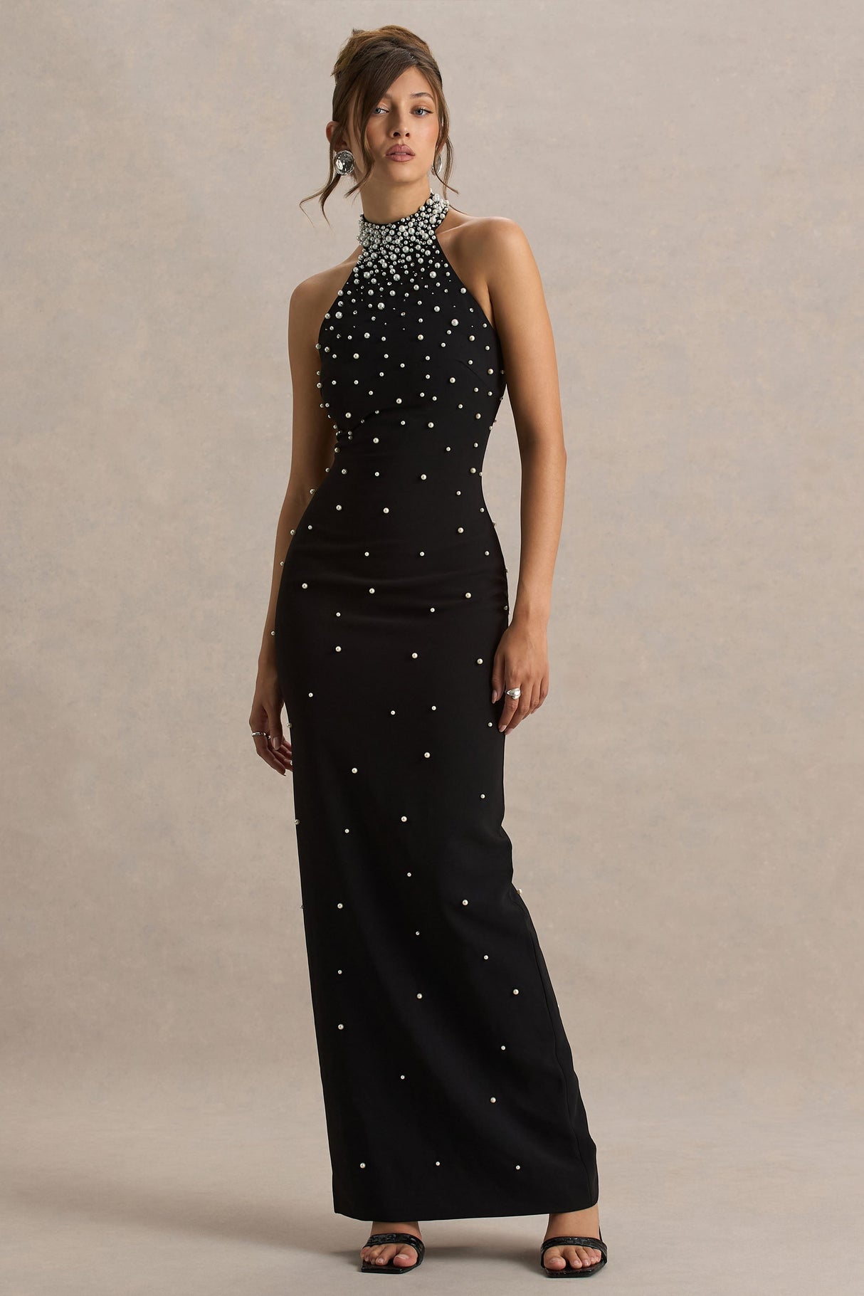 Dani | Black Embellished Halter-Neck Maxi Dress