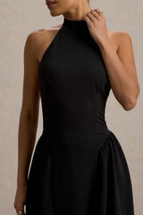 Cynthia | Black High-Neck Maxi Dress With Volume Skirt