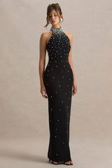 Dani | Black Embellished Halter-Neck Maxi Dress