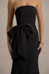 To Me | Black Bandeau Midi Dress With Oversized Bow