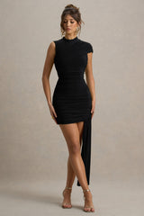 Nocturnal | Black Ruched Mini Dress With Sash