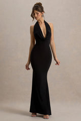 Milani | Black Backless Cowl Neck Fishtail Maxi Dress