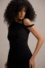 Elira | Black Ruched Mini Dress With Twisted Detail