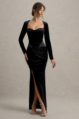 Fay | Black Velvet Corset Style Knot Maxi Dress