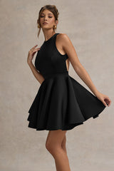 Waverly | Black Racer-Neck Sleeveless Skater Mini Dress