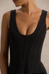 Morgan | Black Satin Corset Maxi Dress