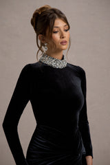 Love Lost | Black Velvet Embellished Twist Maxi Dress