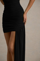 Nocturnal | Black Ruched Mini Dress With Sash