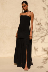 Kylie | Black High-Neck Maxi Dress With Chiffon Skirt