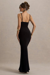 Love Shy | Black Plunge Neck Maxi Dress With Split Detail