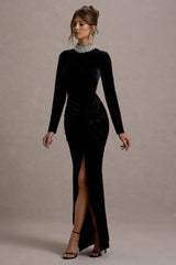 Love Lost | Black Velvet Embellished Twist Maxi Dress
