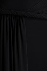 Tulisa | Black Asymmetric-Neck Maxi Dress With Twist Sleeves And Ruched Detailing